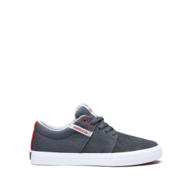 Supra STACKS II VULC Lave Sneakers Barn Grå/Rød/Hvite | NO-76566